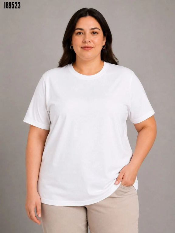 Battal Big Size Basic Tişört Bisiklet Yaka Rahat Kalıp TShirt Beyaz