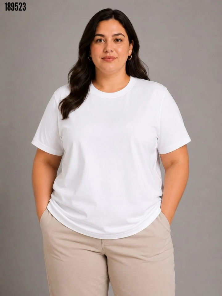 Battal Big Size Basic Tişört Bisiklet Yaka Rahat Kalıp TShirt Beyaz