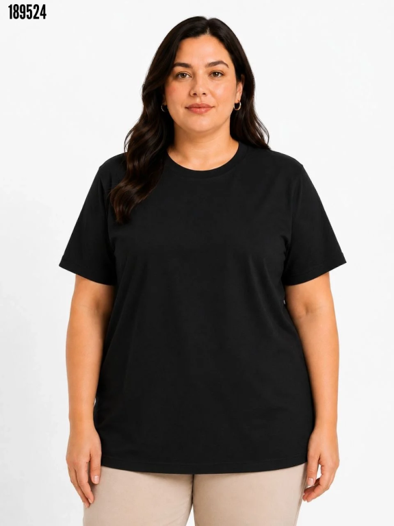 Battal Big Size Basic Tişört Bisiklet Yaka Rahat Kalıp TShirt Siyah