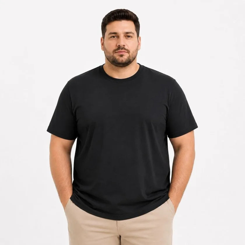 Erkek Battal Big Size Basic Tişört Bisiklet Yaka Rahat Kalıp T-Shirt - Siyah (189531)