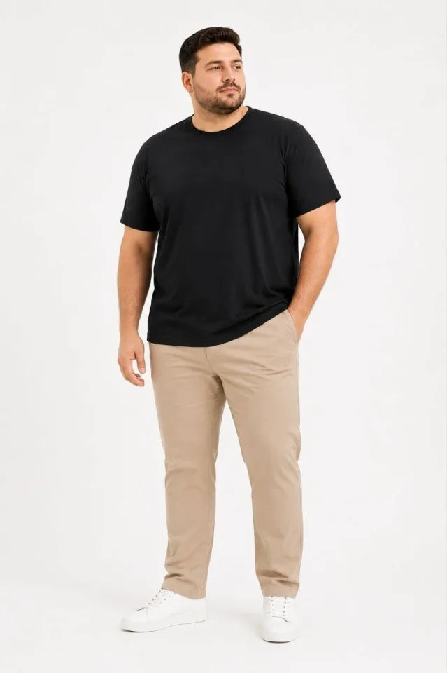 Erkek Battal Big Size Basic Tişört Bisiklet Yaka Rahat Kalıp T-Shirt - Siyah (189531)