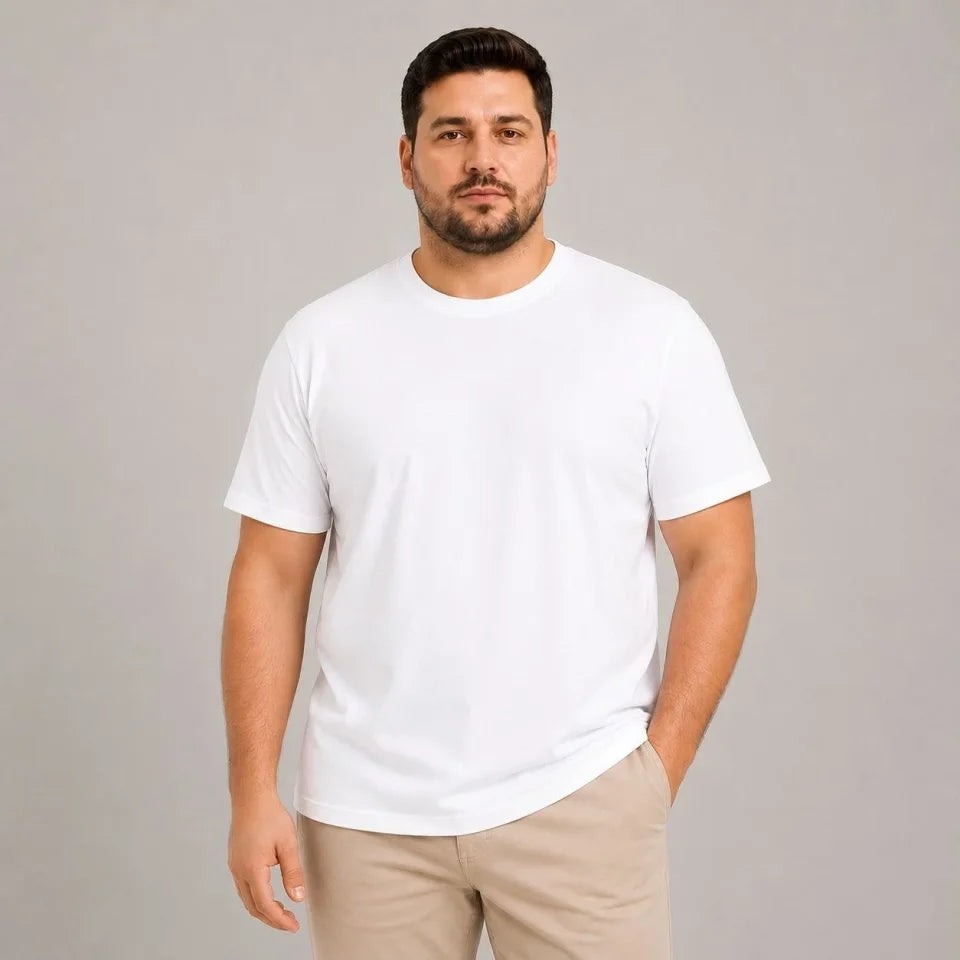 Erkek Battal Big Size Basic Tişört Bisiklet Yaka Rahat Kalıp T-Shirt - Beyaz (189532)