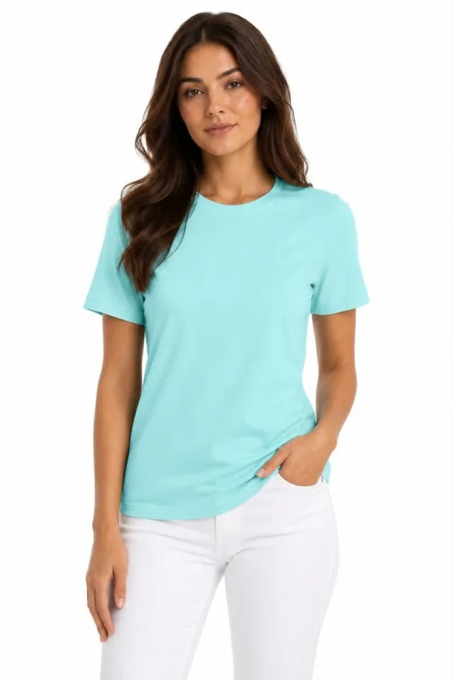 T-Shirt Bisiklet Yaka Slim Fit Likralı Tişört Günlük Basic Body - Turkuaz (190063)
