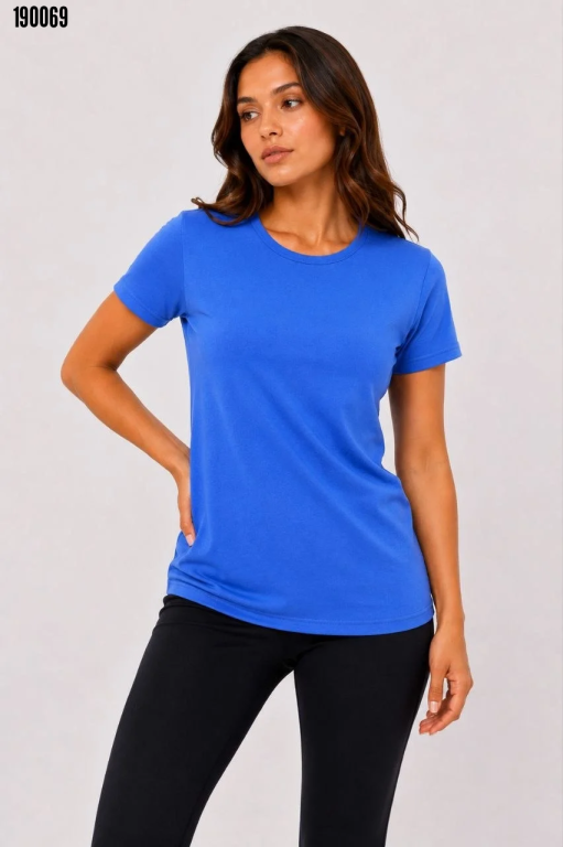 Basic Tişört Bisiklet Yaka Kısa Kol Günlük Yazlık Slim fit TShirt Mavi