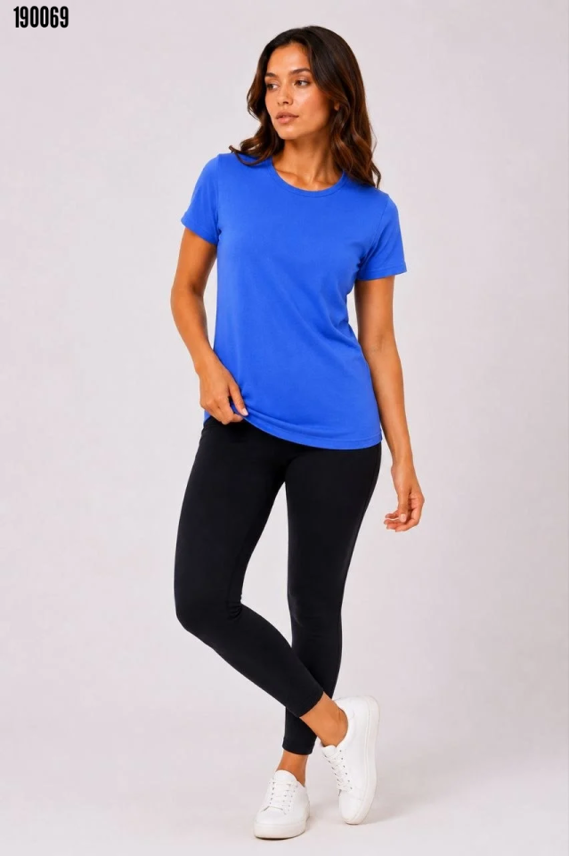 Basic Tişört Bisiklet Yaka Kısa Kol Günlük Yazlık Slim fit TShirt Mavi