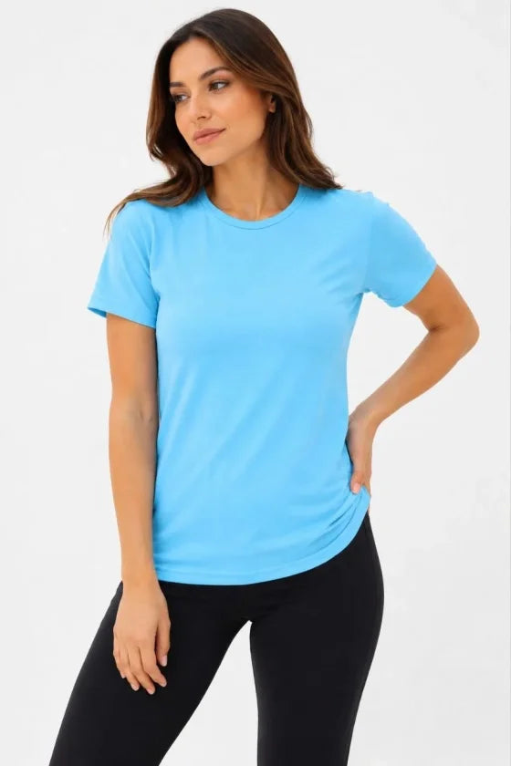 Basic Tişört Bisiklet Yaka Kısa Kol Günlük Yazlık Slim Fit T-Shirt - Turkuaz (190071)