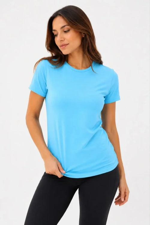 Basic Tişört Bisiklet Yaka Kısa Kol Günlük Yazlık Slim Fit T-Shirt - Turkuaz (190071)