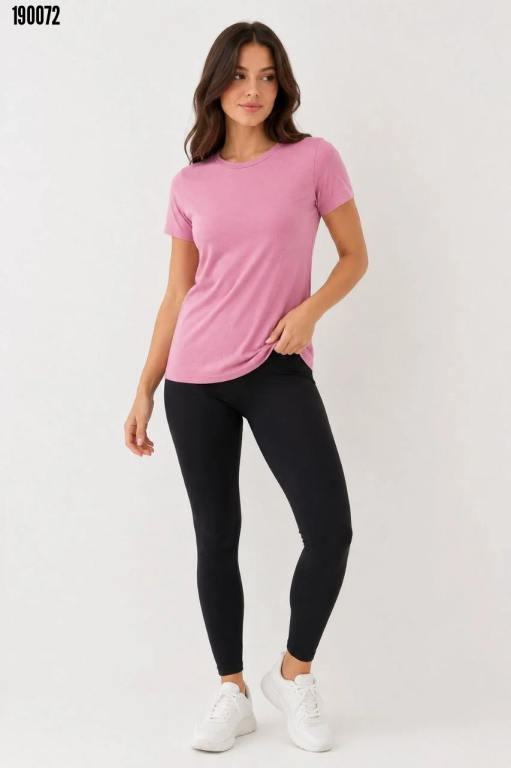 Basic Tişört Bisiklet Yaka Kısa Kol Günlük Yazlık Slim fit TShirt Pembe