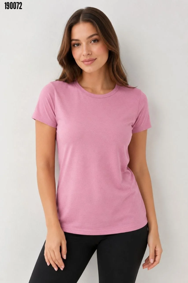 Basic Tişört Bisiklet Yaka Kısa Kol Günlük Yazlık Slim fit TShirt Pembe
