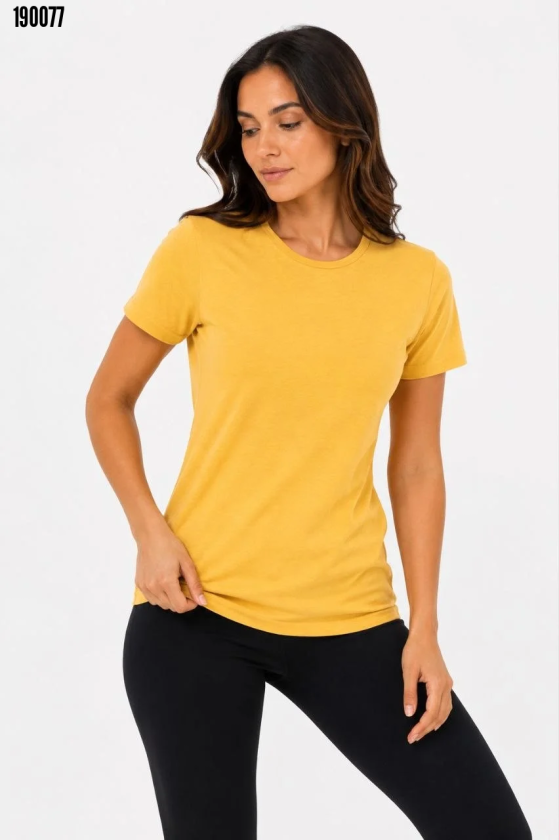 Basic Tişört Bisiklet Yaka Kısa Kol Günlük Yazlık Slim fit TShirt Sarı