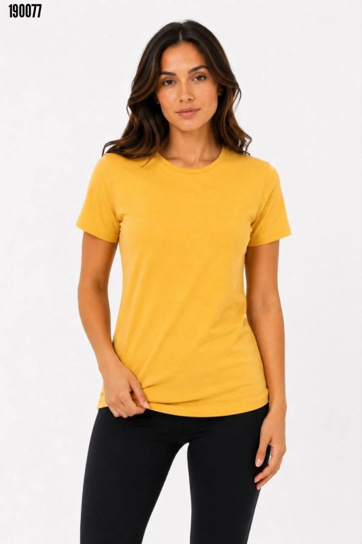 Basic Tişört Bisiklet Yaka Kısa Kol Günlük Yazlık Slim fit TShirt Sarı