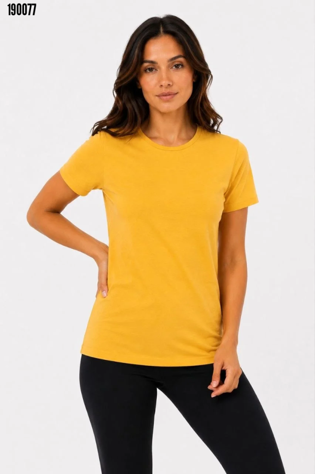 Basic Tişört Bisiklet Yaka Kısa Kol Günlük Yazlık Slim fit TShirt Sarı
