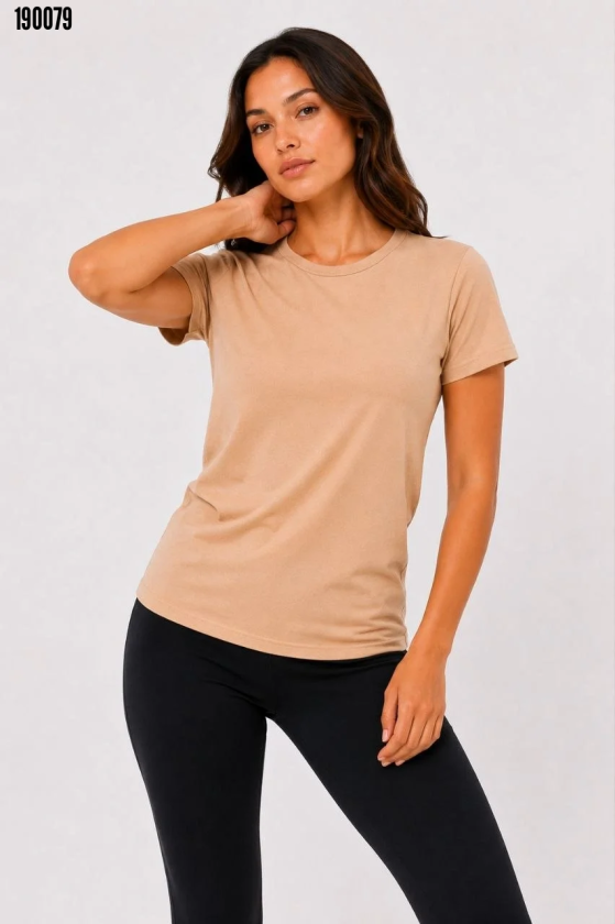 Basic Tişört Bisiklet Yaka Kısa Kol Günlük Yazlık Slim fit TShirt Bej
