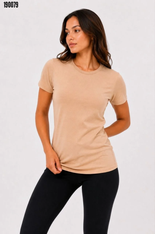 Basic Tişört Bisiklet Yaka Kısa Kol Günlük Yazlık Slim fit TShirt Bej