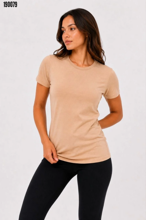 Basic Tişört Bisiklet Yaka Kısa Kol Günlük Yazlık Slim fit TShirt Bej