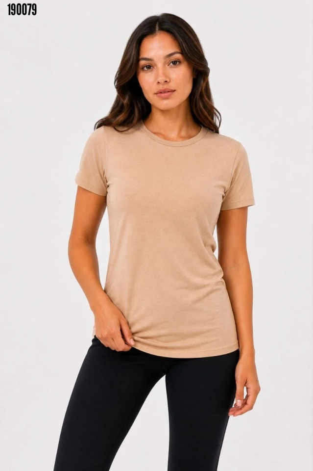 Basic Tişört Bisiklet Yaka Kısa Kol Günlük Yazlık Slim fit TShirt Bej