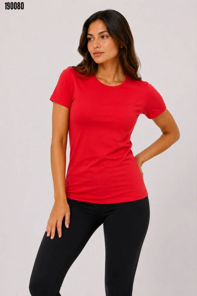 Basic Tişört Bisiklet Yaka Kısa Kol Günlük Yazlık Slim fit TShirt Kırmızı
