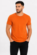 Erkek Basic Tişört Bisiklet Yaka Kısa Kol Günlük Yazlık Slim Fit T-Shirt - Turuncu (190086)