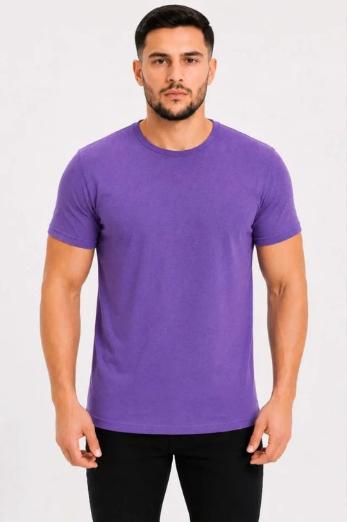 Erkek Basic Tişört Bisiklet Yaka Kısa Kol Günlük Yazlık Slim Fit T-Shirt - Mor (190088)