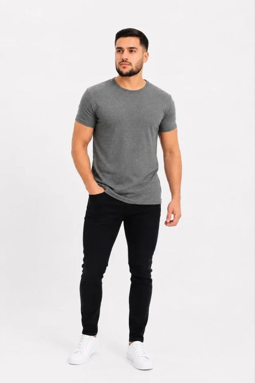 Erkek Basic Tişört Bisiklet Yaka Kısa Kol Günlük Yazlık Slim Fit T-Shirt - Antrasit (190089)