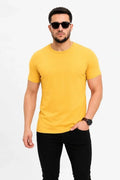 Erkek Basic Tişört Bisiklet Yaka Kısa Kol Günlük Yazlık Slim Fit T-Shirt - Sarı (190092)
