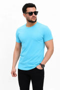 Erkek Basic Tişört Bisiklet Yaka Kısa Kol Günlük Yazlık Slim Fit T-Shirt - Açık Mavi (190096)