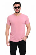 Erkek Basic Tişört Bisiklet Yaka Kısa Kol Günlük Yazlık Slim Fit T-Shirt - Pembe (190097)