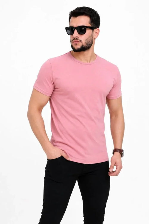 Erkek Basic Tişört Bisiklet Yaka Kısa Kol Günlük Yazlık Slim Fit T-Shirt - Pembe (190097)