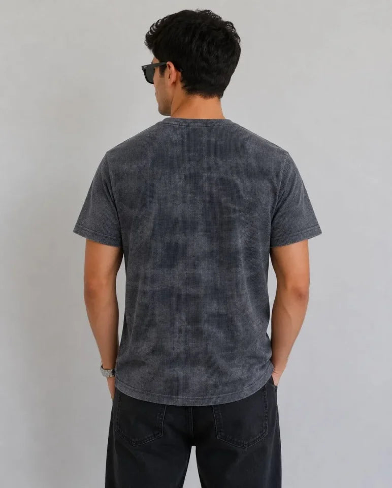 Erkek Batik Desenli Tişört Bisiklet Yaka Kısa Kol Regular Fit T-shirt - Füme (190144)