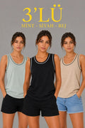 3’lü Kolsuz Sporcu Atlet Seti Yazlık Bisiklet Yakalı - Mint Yeşili, Siyah, Bej (191003)