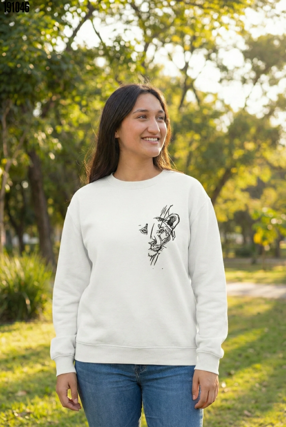 Sevgililer Günü Özel Bisiklet Yaka Baskılı Oversize Sweatshirt Beyaz (191046)