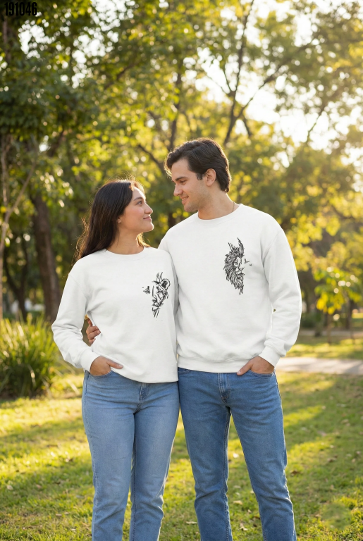 Sevgililer Günü Özel Bisiklet Yaka Baskılı Oversize Sweatshirt Beyaz (191046)