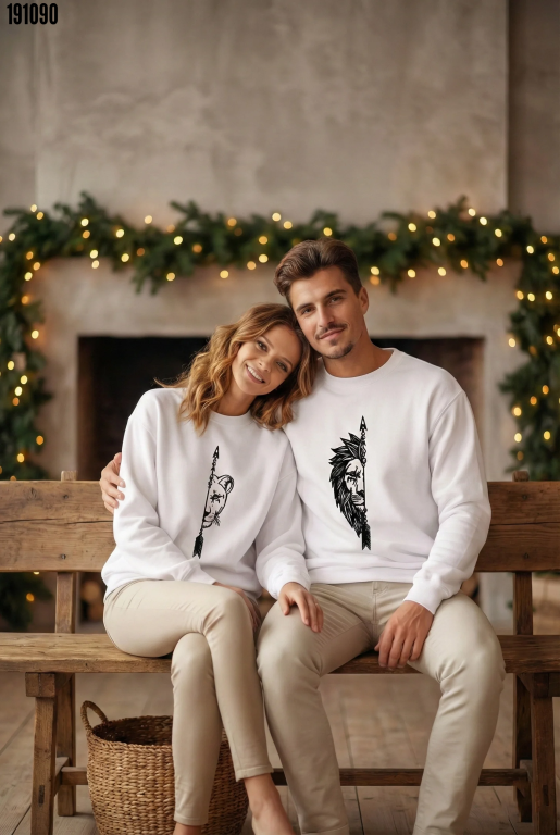 Sevgililer Günü Baskılı Oversize Bisiklet Yaka Sweatshirt Beyaz (191090)