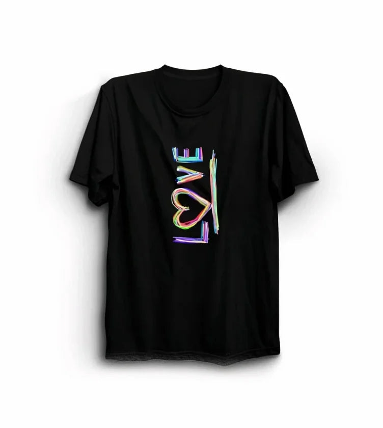 14 Şubat Sevgililer Günü Love Baskılı Oversize Bisiklet Yaka T-shirt - Siyah (191102)
