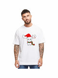 Yılbaşı Noel Ren Geyiği Baskılı Oversize Bisiklet Yaka T-shirt - Beyaz (191111)