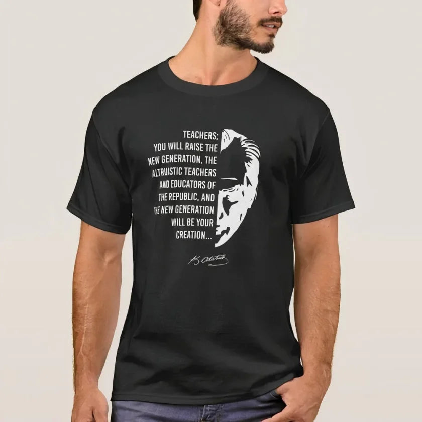24 Kasım Öğretmenler Günü Temalı Baskılı Bisiklet Yaka T-shirt - Siyah (191126)