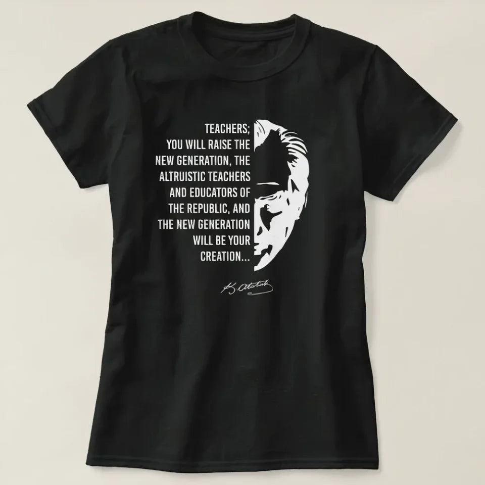 24 Kasım Öğretmenler Günü Temalı Baskılı Bisiklet Yaka T-shirt - Siyah (191126)