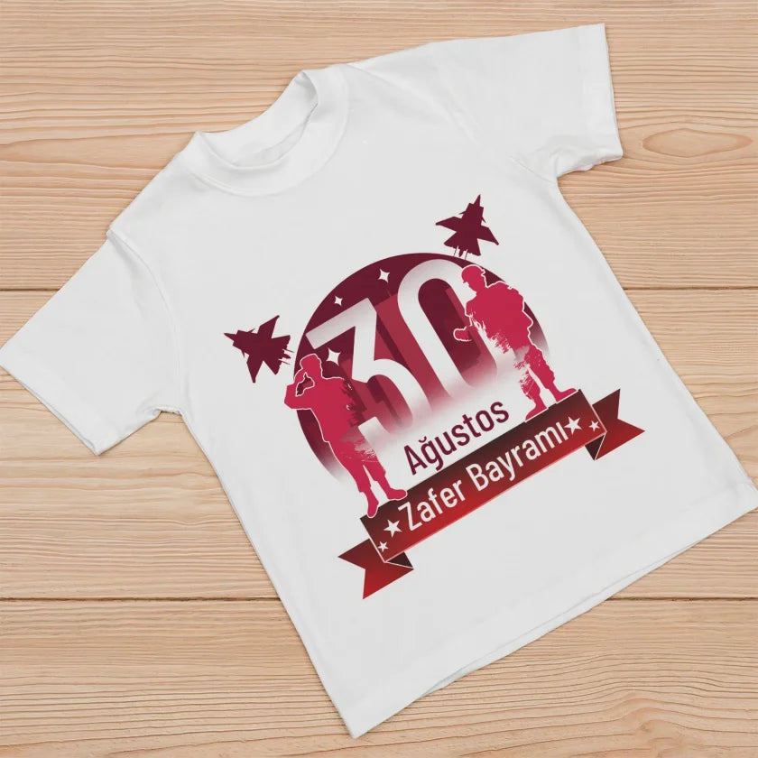 30 Ağustos Zafer Bayramı Atatürk Baskılı Kısa Kollu Bisiklet Yaka T-shirt - Beyaz (191133)