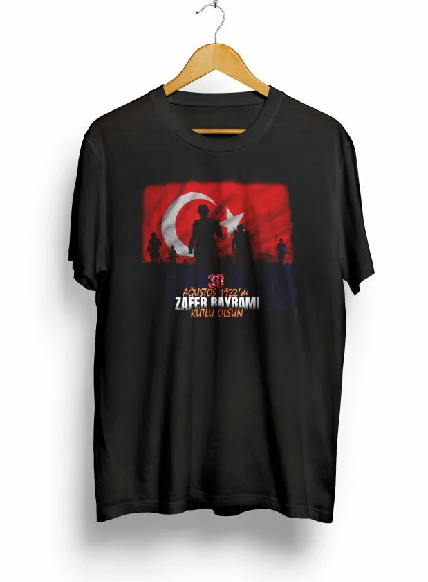 30 Ağustos Zafer Bayramı Atatürk Baskılı Oversize Bisiklet Yaka T-shirt - Siyah (191136)