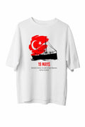 19 Mayıs Atatürk'ü Anma Gençlik ve Spor Bayramı Baskılı Oversize T-shirt - Beyaz (191142)