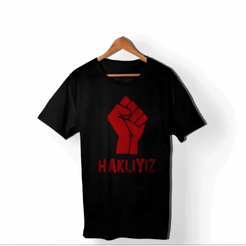 1 Mayıs Emek ve Dayanışma Günü Baskılı Bisiklet Yaka T-shirt - Siyah (191148)