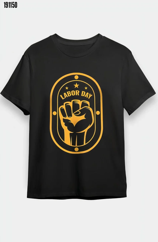 1 Mayıs Labor Day Emekçi Temalı Baskılı Oversize Bisiklet Yaka Tshirt Siyah
