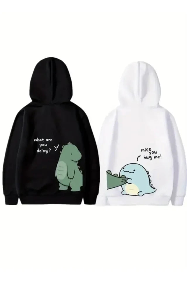 Sevgililer Günü Baskılı Oversize Kapüşonlu Sweatshirt Hoodie - Siyah (191159)