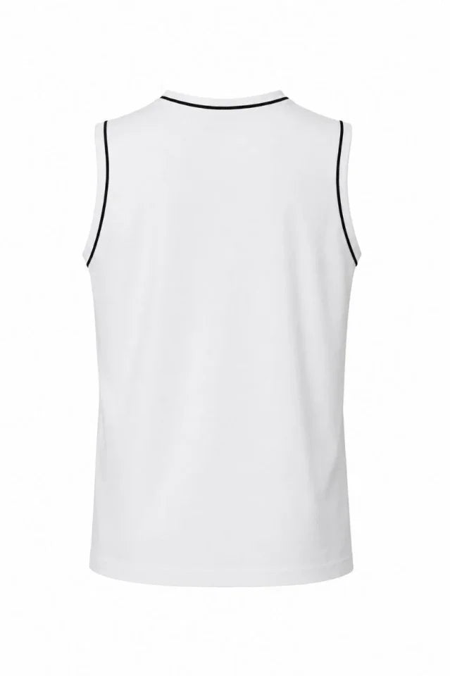 Unisex Pamuklu Bisiklet Yaka Kolsuz Atlet Kontrast Biyeli Regular Fit - Beyaz (192471)
