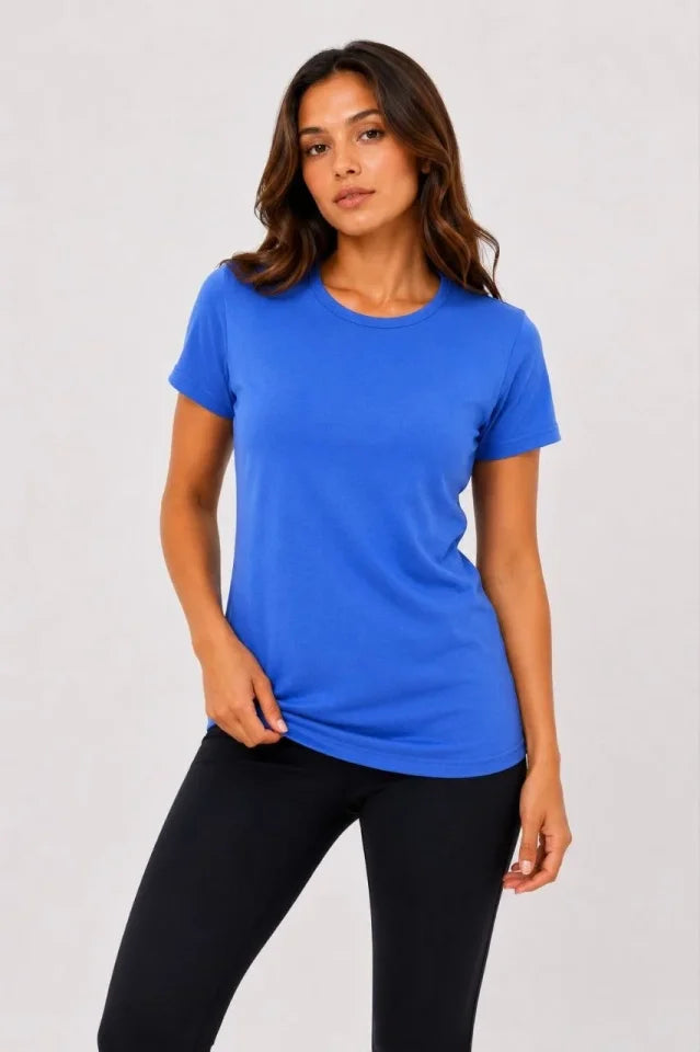 Basic Bisiklet Yaka Yazlık Slim Fit T-Shirt - Mavi - Hardal Sarısı (192476)