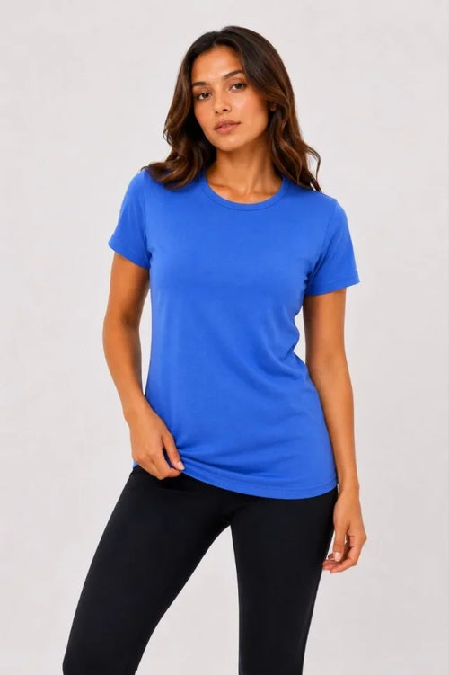 Basic Bisiklet Yaka Yazlık Slim Fit T-Shirt - Mavi - Hardal Sarısı (192476)