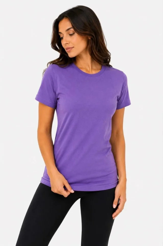 Basic Bisiklet Yaka Yazlık Slim Fit T-Shirt - Mor  - Turuncu (192477)