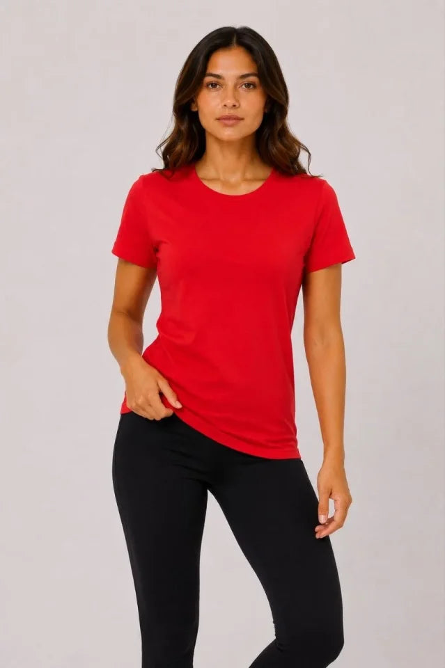 3’lü Kısa Kollu Bisiklet Yaka Basic Slim Fit T-Shirt - Kırmızı - Turuncu - Bej (192487)