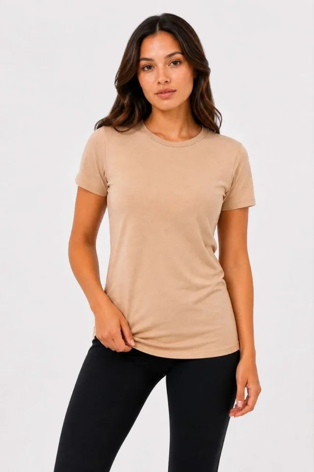 3’lü Kısa Kollu Bisiklet Yaka Basic Slim Fit T-Shirt - Pudra Pembe - Mor - Bej (192490)
