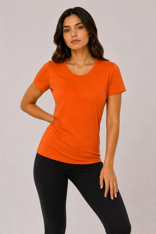 3'lü Kısa Kollu Bisiklet Yaka Basic Slim Fit T-Shirt - Kırmızı / Mavi / Turuncu (192494)